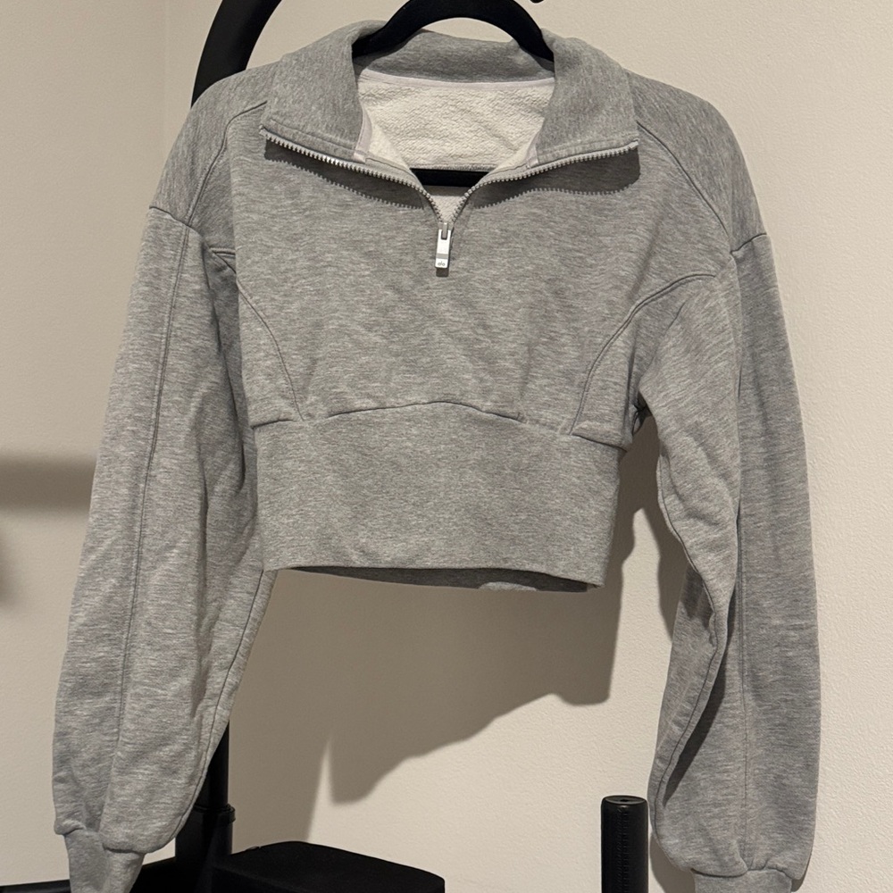 ALO Gray Quarter-Zip Cropped Sweatshirt - Picture 2 of 5